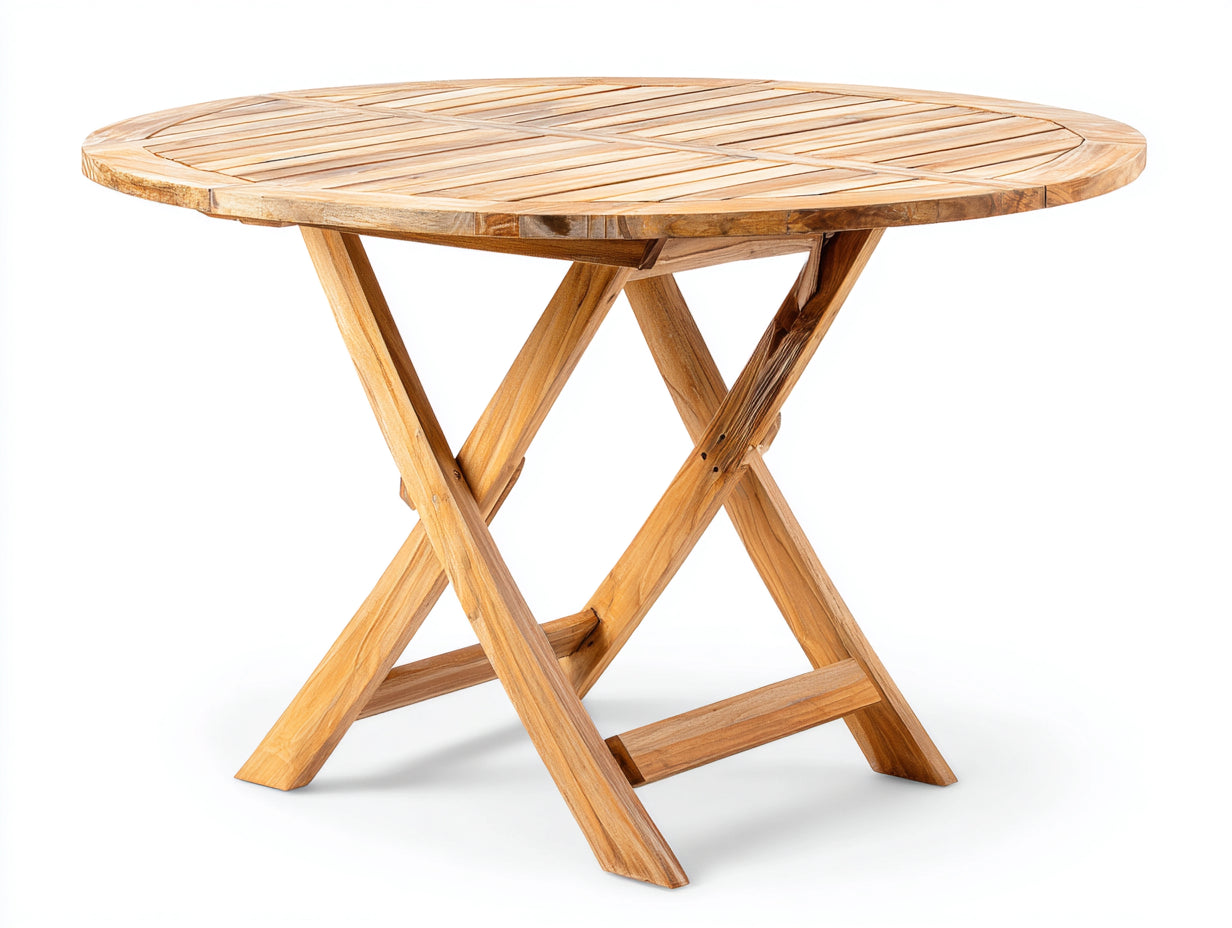 Gartentisch Holz 120 x 120 x 75 cm - Naturfarbe - Rundes Design für Garten Terrasse und Außenbereich