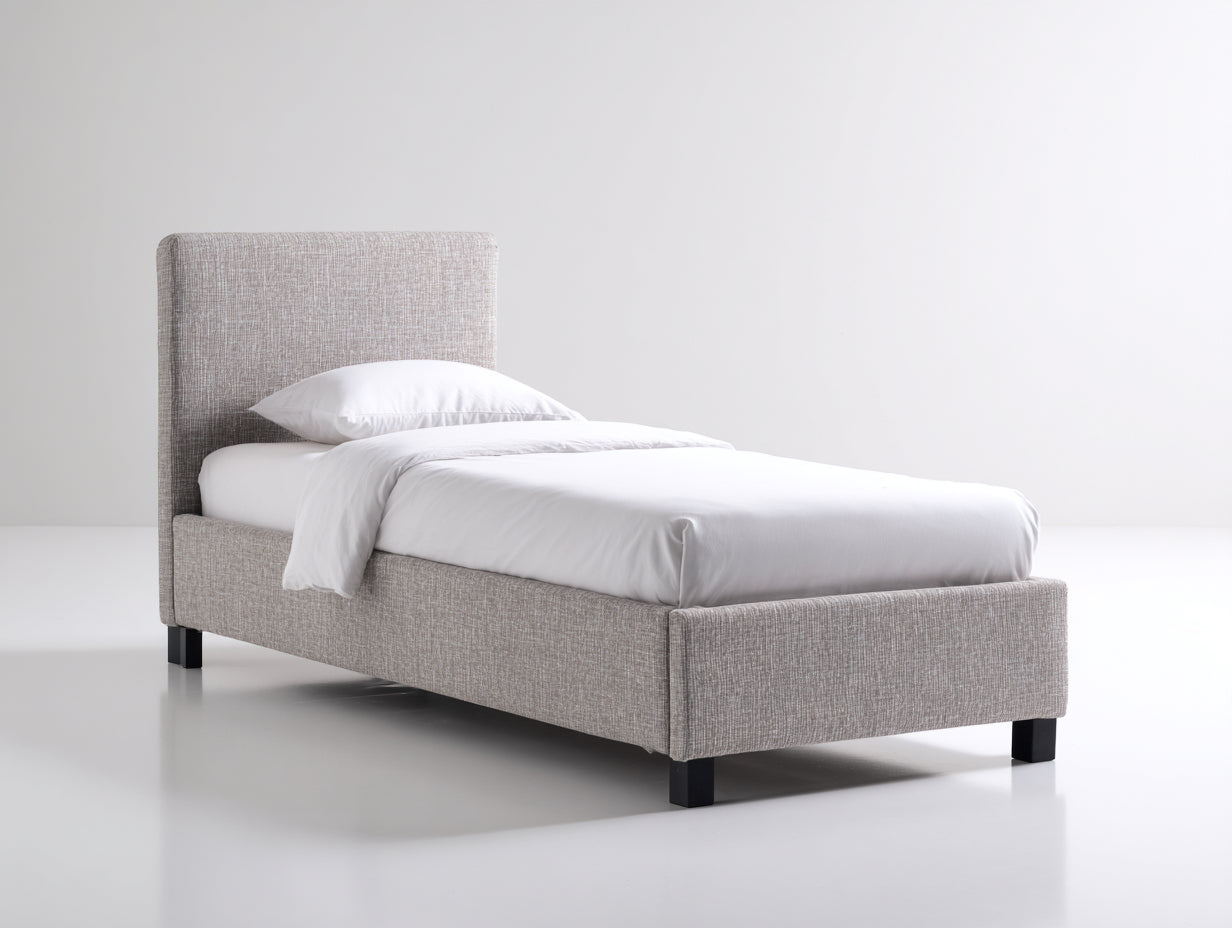 Einzelbett Polsterbett Stoffbezug 200x100x110 cm Beige Modernes Design