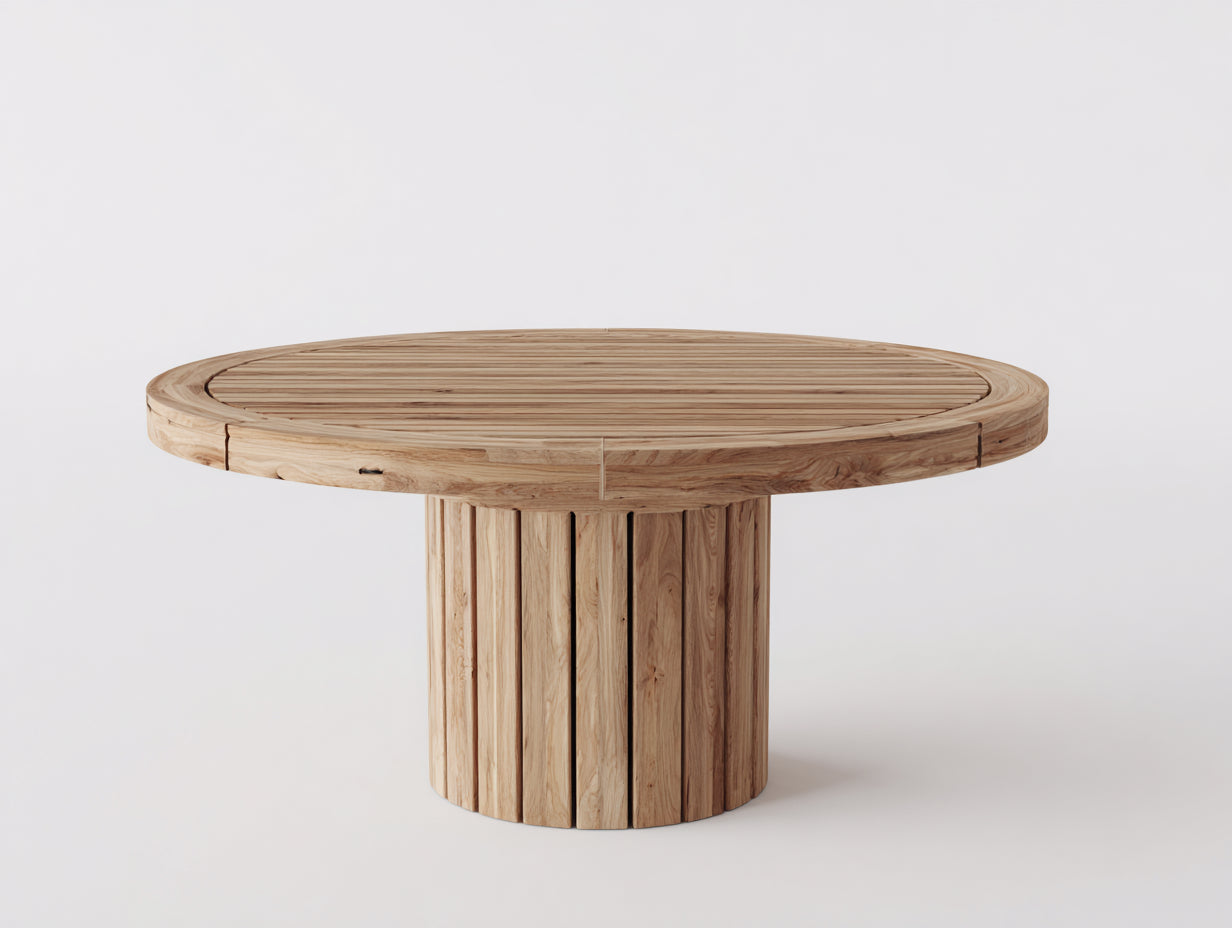 Gartentisch aus Teakholz 120x120x75 cm - Naturfarben - Rundes Design für Garten und Terrasse
