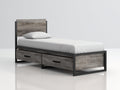 Einzelbett 90x200 cm Metallgestell Holzoptik Grau Schwarz - Modernes Design mit zwei Schubladen