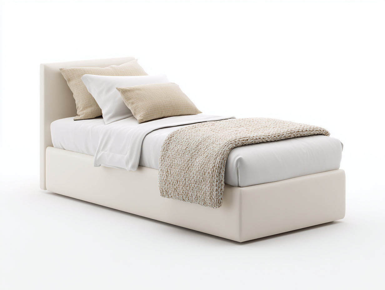 Einzelbett Polsterbett Kunstlederbezug 218x98x90 cm - Beige - Modernes Design für Schlafzimmer