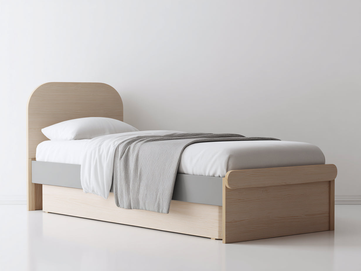 Einzelbett Holzbett MDF 200x100x95 cm - Helle Holzfarbe - Skandinavisches Design