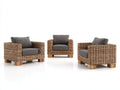 Gartensofa Sitzgruppe aus Rattangeflecht und Holz 90 x 85 x 78 cm - Braun und Dunkelgrau - 3-teilig für Garten und Terrasse