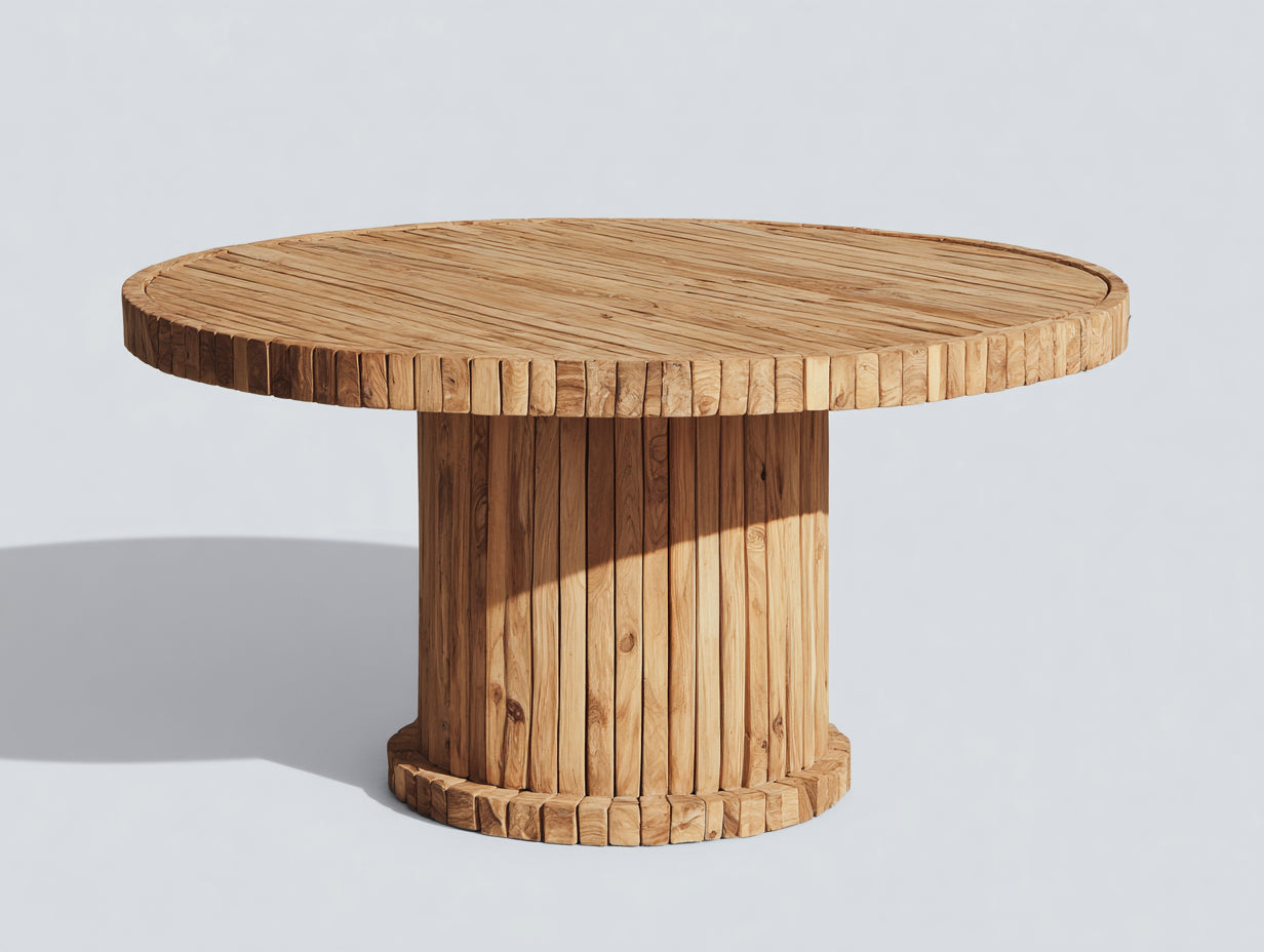 Gartentisch Massivholz Teak 130x130x75 cm - Naturholzfarbe - Rundes Design für Garten und Terrasse