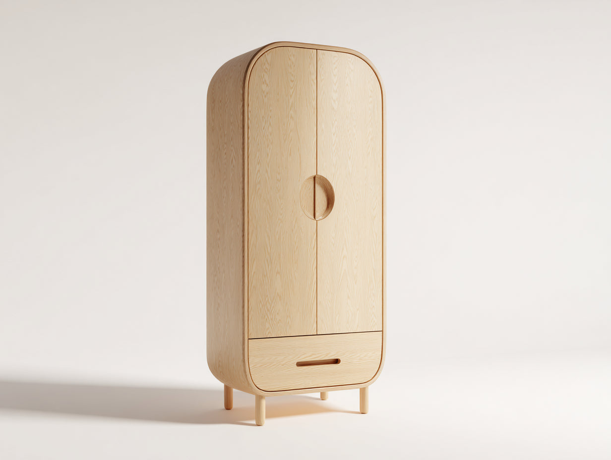 Kleiderschrank Holzoptik 80x45x180 cm Natur 2 Türen 1 Schublade Modernes Design