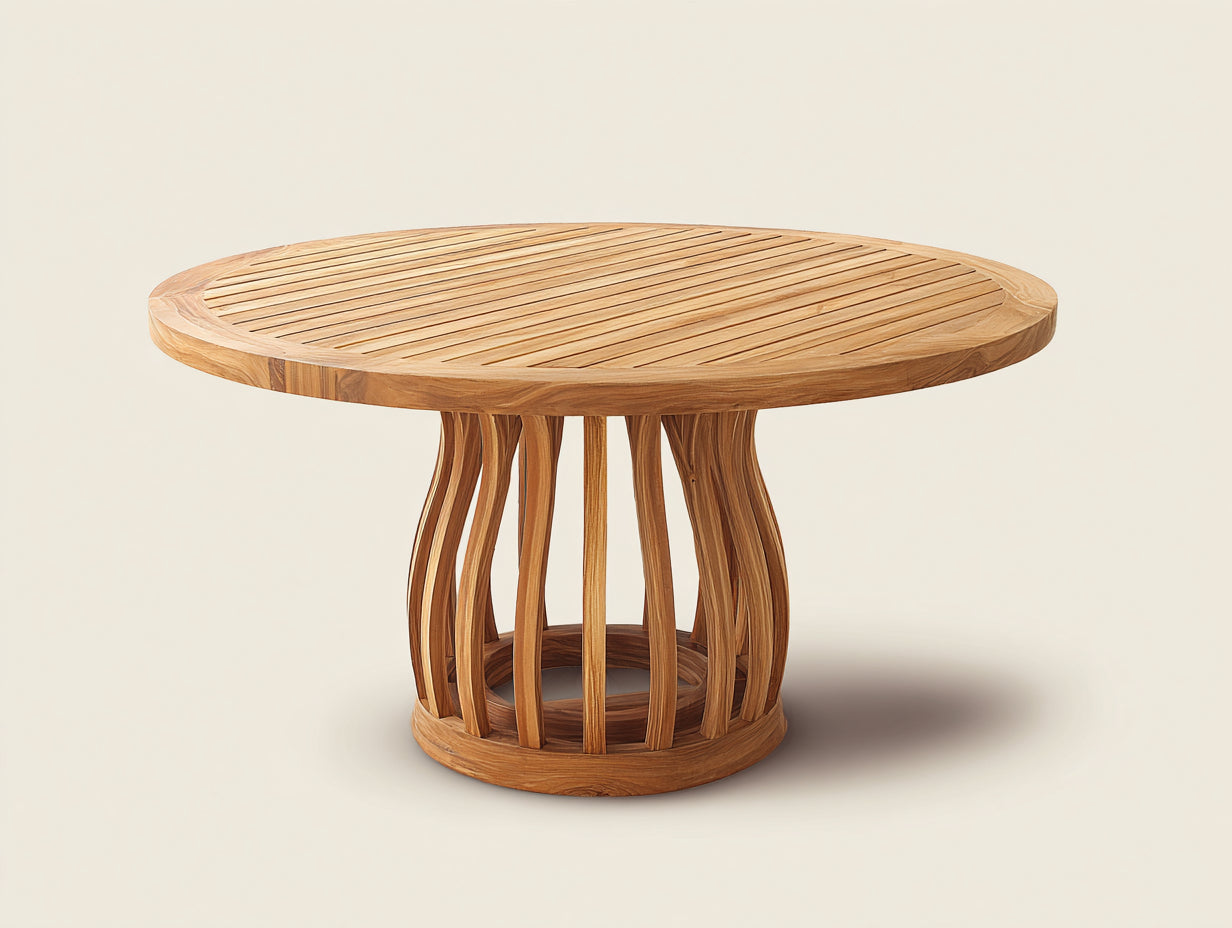 Gartentisch aus Holz 130 x 130 x 75 cm - Natur - Runder Esstisch mit Säulenfuß für Garten Terrasse und Außenbereich