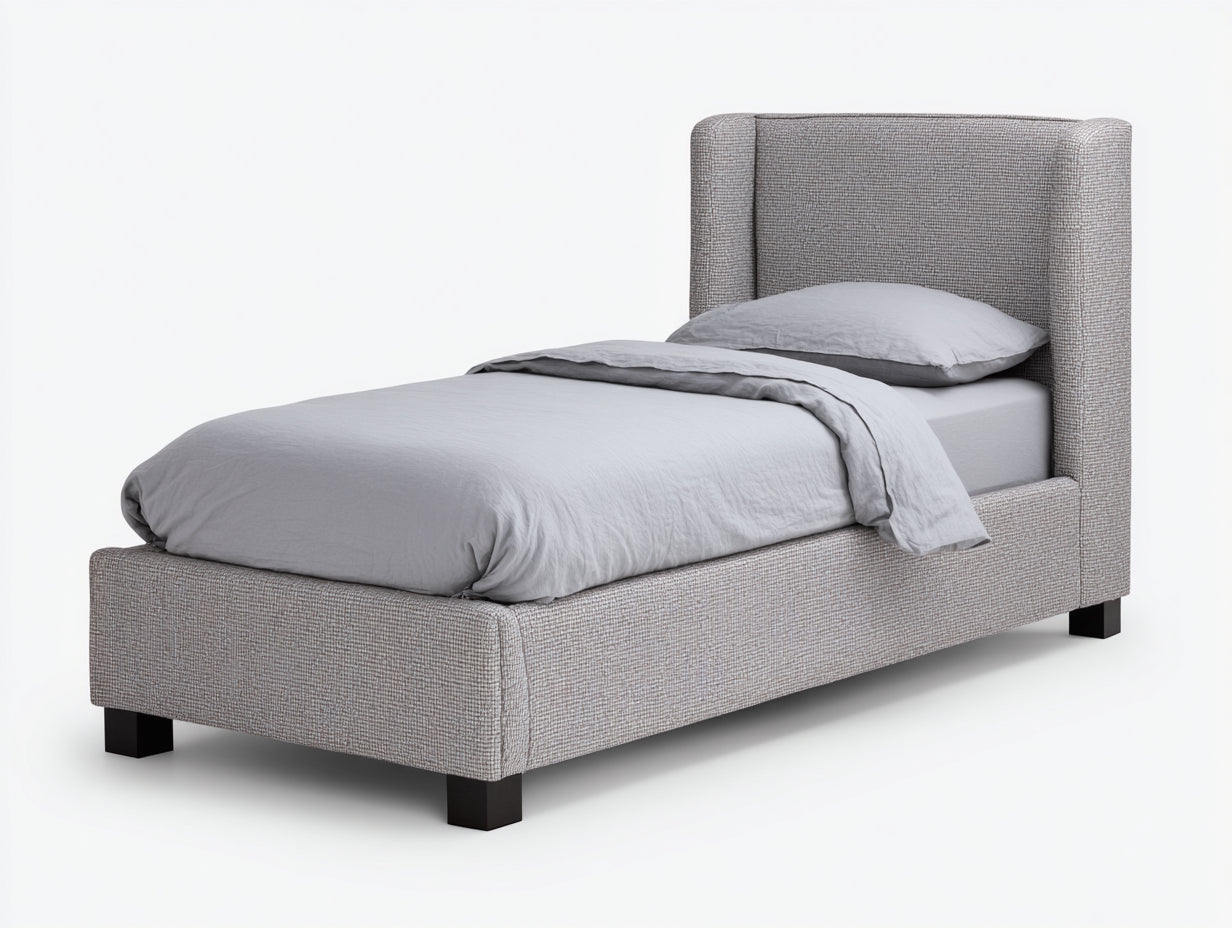 Einzelbett Polsterbett Stoffbezug 200x100x110 cm Grau Modernes Design