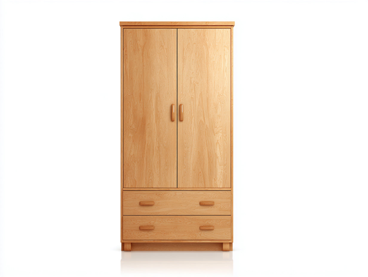 Kleiderschrank 100x50x200 cm Holzwerkstoff Naturholzoptik Beige - Moderner Schlafzimmerschrank mit 2 Türen und 2 Schubladen