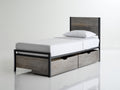 Einzelbett Metallbett 205x95x90 cm - Holzoptik und Schwarz - Modernes Bettgestell mit Schubladen für Schlafzimmer