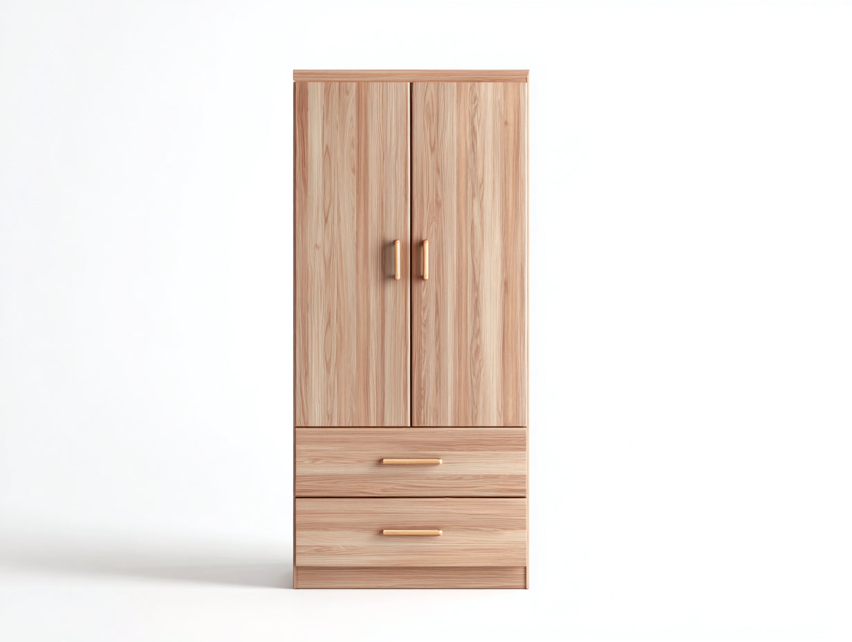 Kleiderschrank 100x50x200 cm Holzwerkstoff Holzoptik Naturholz - Moderner Schlafzimmerschrank mit 2 Türen und 2 Schubladen