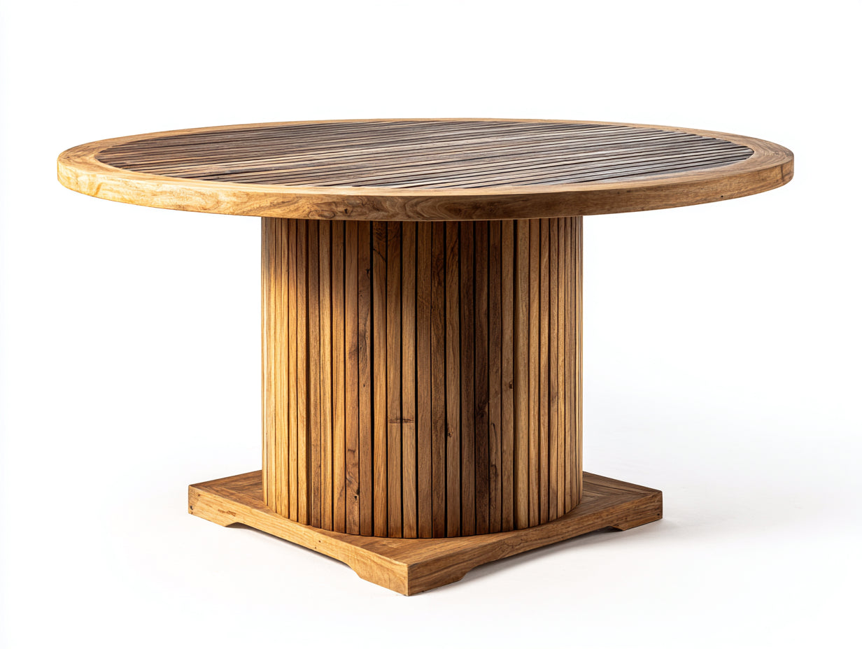 Gartentisch aus Holz 140 x 140 x 75 cm - Natur - Runder Esstisch mit Mittelfuß für Garten Terrasse und Außenbereich
