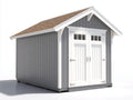 Gartenhäuser aus Holz 300 x 240 x 245 cm - Grau und Weiß mit braunem Dach - Gerätehaus mit Doppeltür und Satteldach