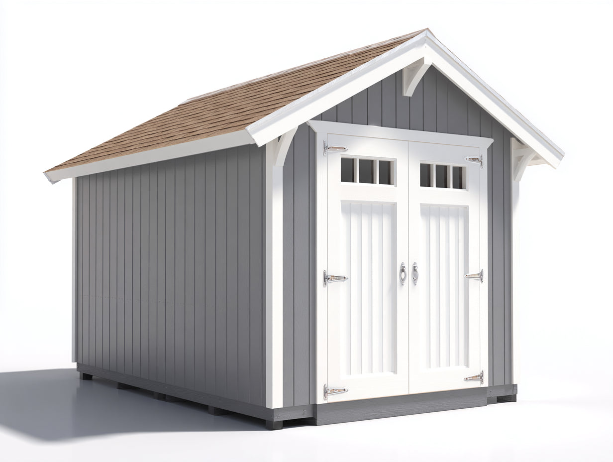 Gartenhäuser aus Holz 300 x 240 x 245 cm - Grau und Weiß mit braunem Dach - Gerätehaus mit Doppeltür und Satteldach