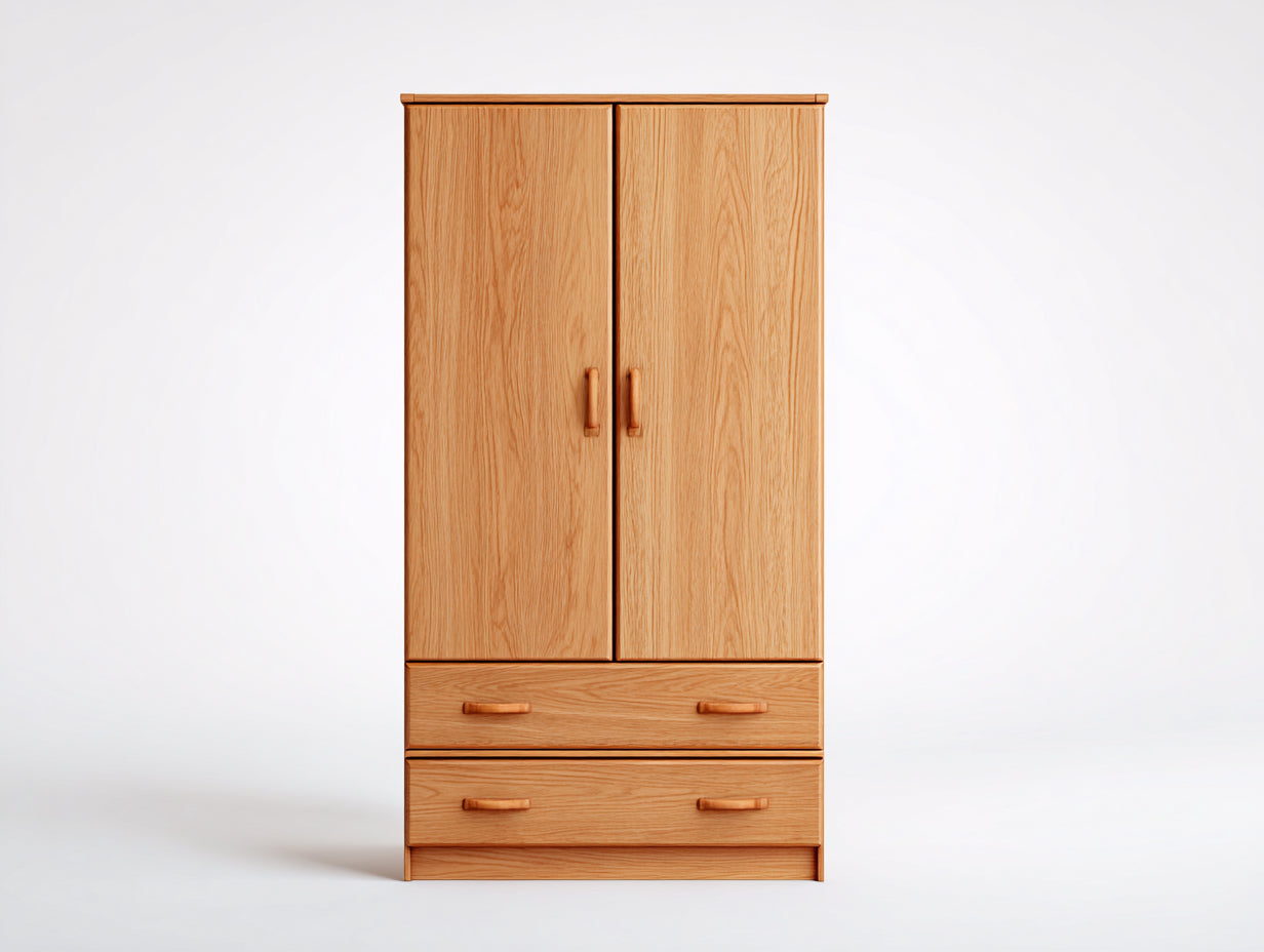 Kleiderschrank Holzoptik mit 2 Türen und 2 Schubladen 80x50x180 cm Naturfarben modernes Design