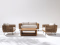Gartensofa Set aus Geflecht 180 x 82 x 78 cm - Braun Creme und Schwarz - 4-teilig mit 2 Sesseln und Couchtisch