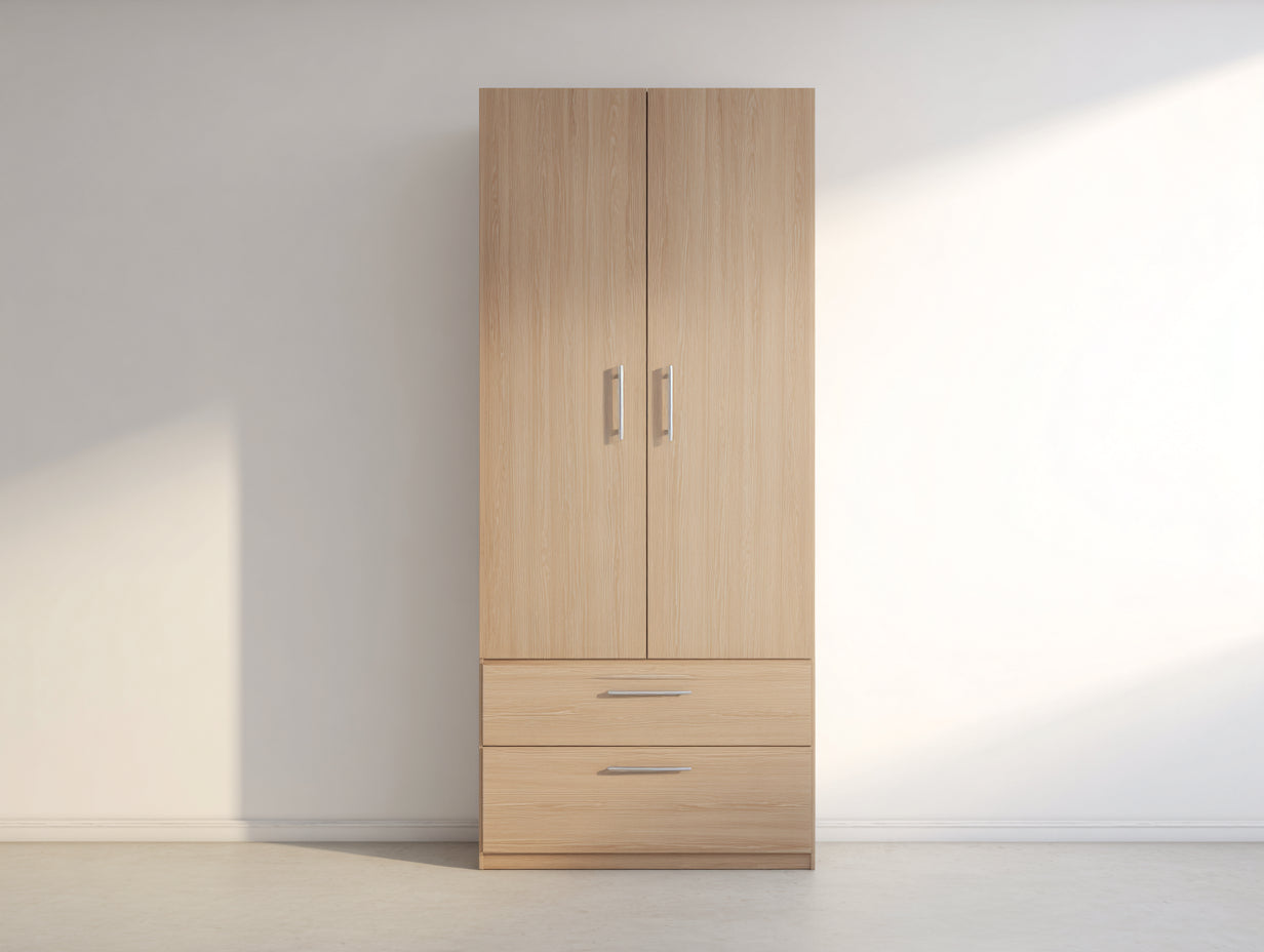 Kleiderschrank Holzwerkstoff 100x50x190 cm - Helle Holzfarbe - Modernes Design mit Türen und Schubladen