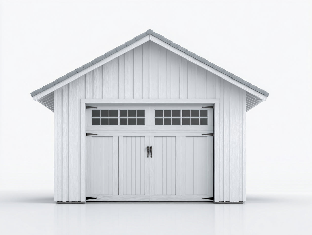 Gartenhäuser aus Holz 300 x 250 x 250 cm - Weiß und Grau - Gerätehaus mit Doppelflügeltor und Fenstereinsätzen