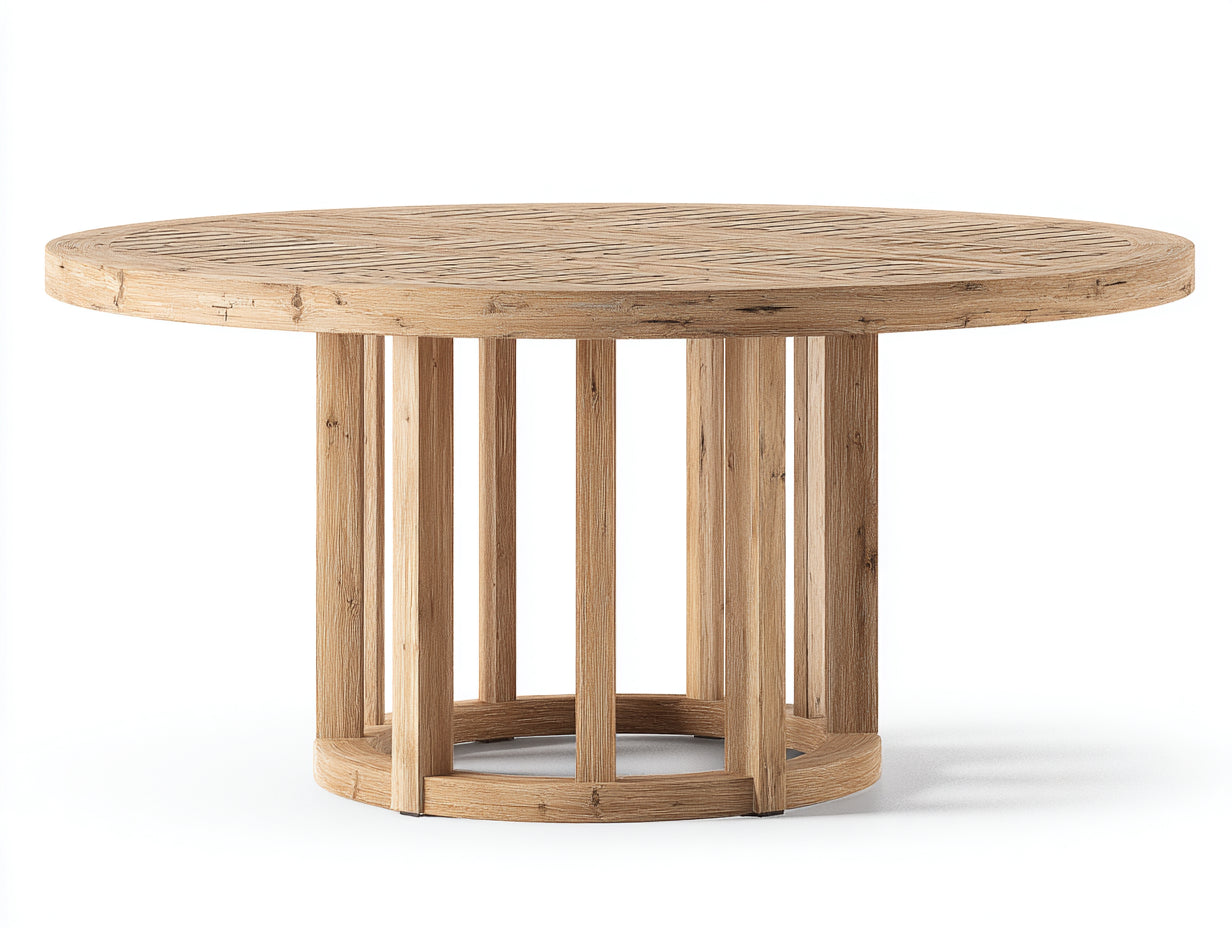 Gartentisch aus Holz 150 x 150 x 76 cm - Naturbraun - Runde Tischplatte mit offenem Säulengestell