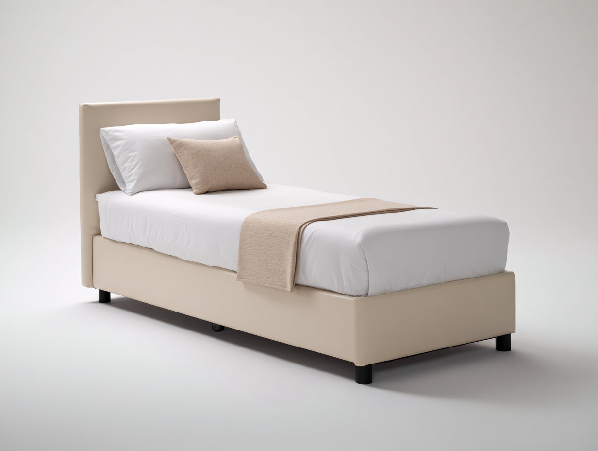 Einzelbett Polsterbett Stoffbezug 213x98x102 cm Beige Modernes Design