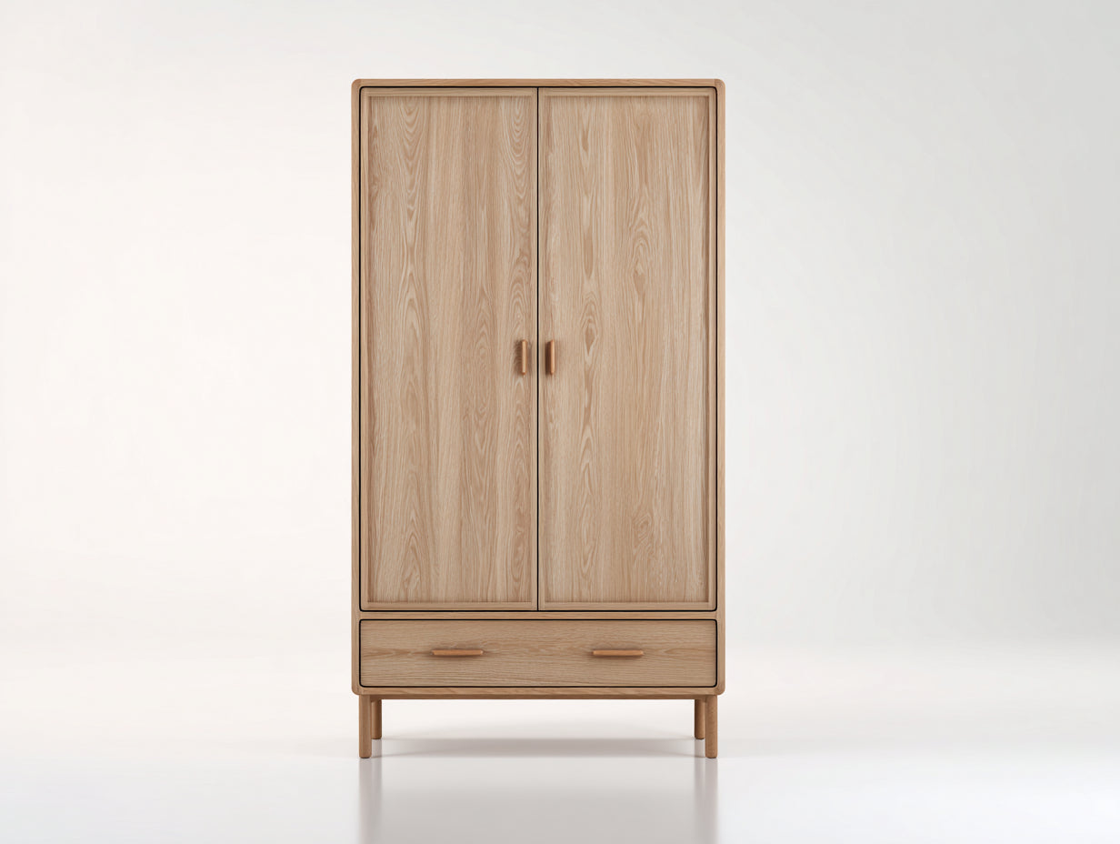 Kleiderschrank Holzoptik mit 2 Türen und 1 Schublade 90x50x180 cm Naturfarben modernes Design